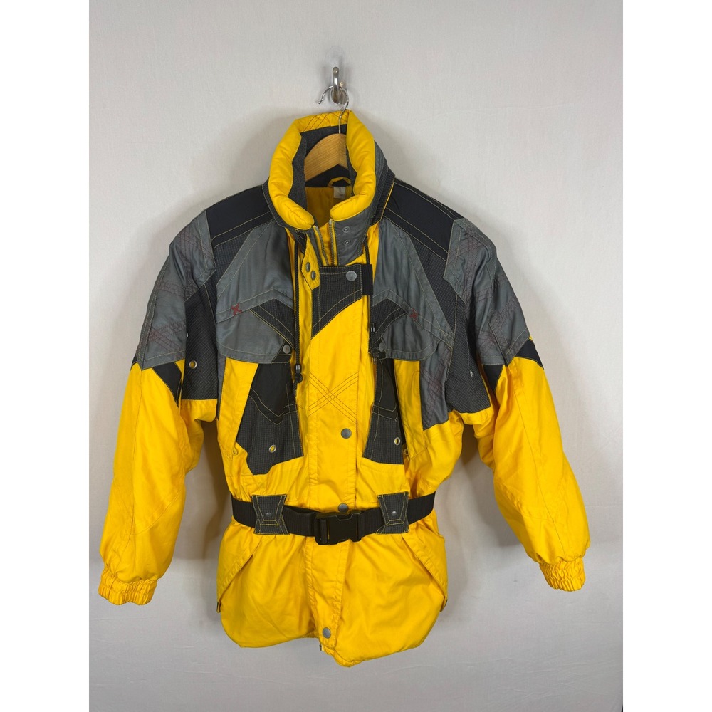 Vintage Rodeo C&A Ski Jacket Yellow Grey Black Belted Padded Winter Coat UK 14 M